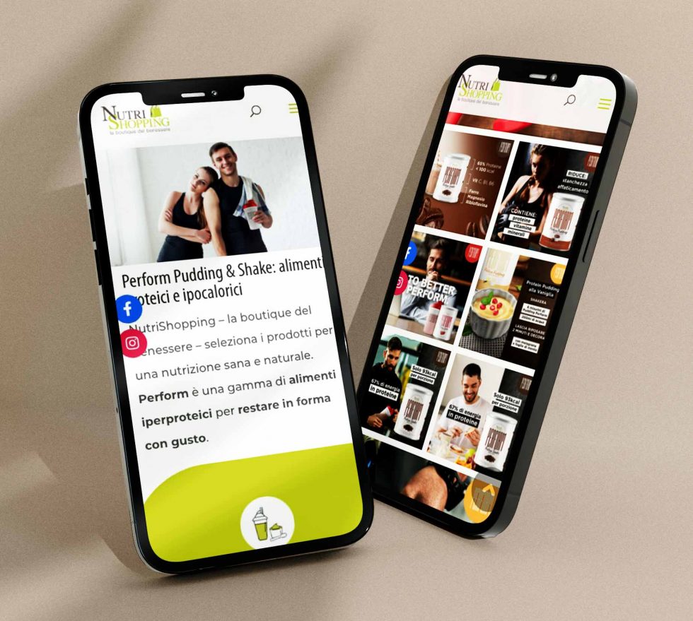 Mockup mobile del blog di prodotti proteici Perform