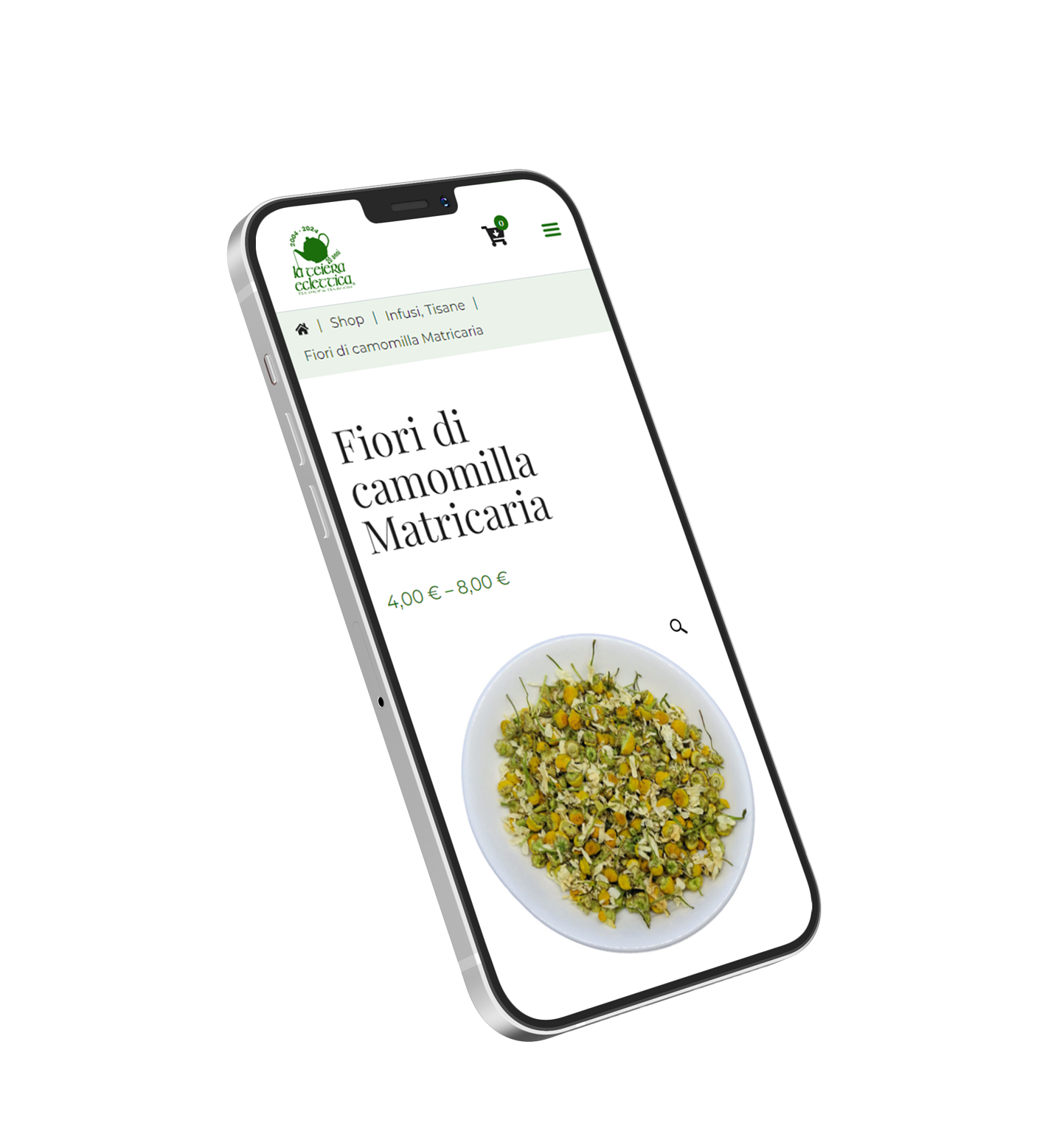 Pagina prodotto e-commerce di tè responsive
