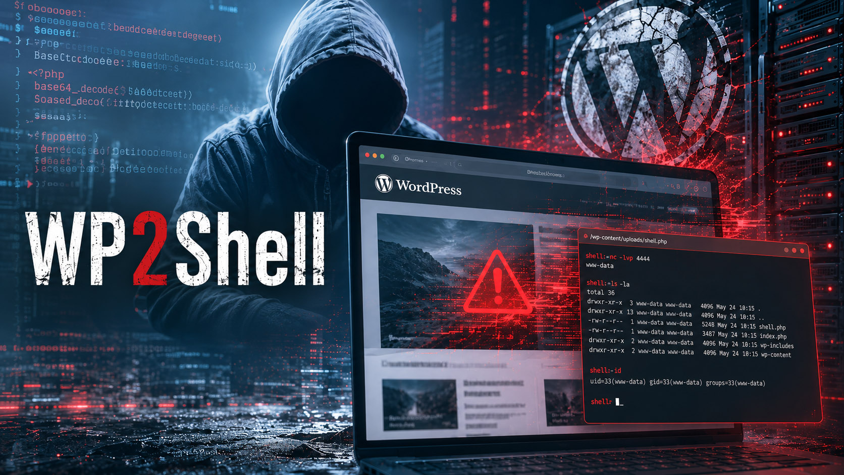 Illustrazione della vulnerabilità WP2Shell che interessa i siti WordPress